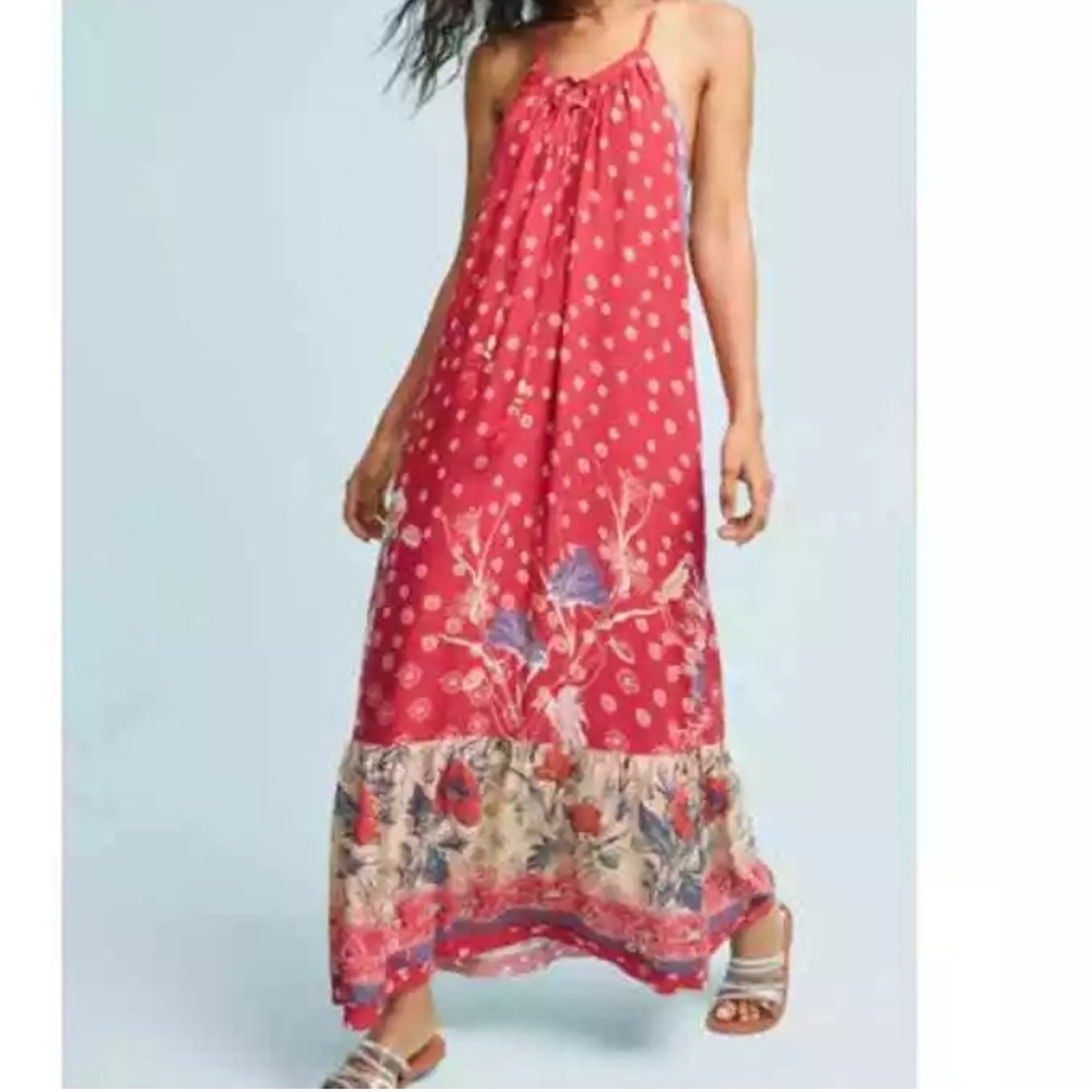 Floreat by Anthropologie. Coral Floral Maxi Dress